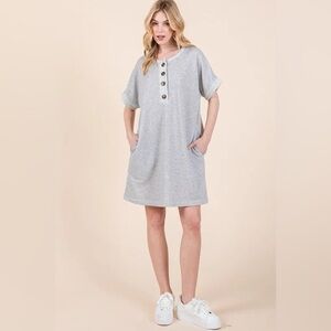 BOMBOM Casual Contrast Trim Henley Dress